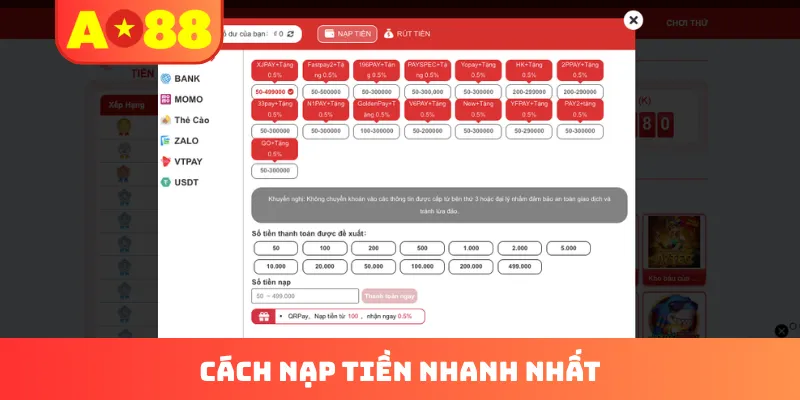 Cách nạp tiền nhanh nhất