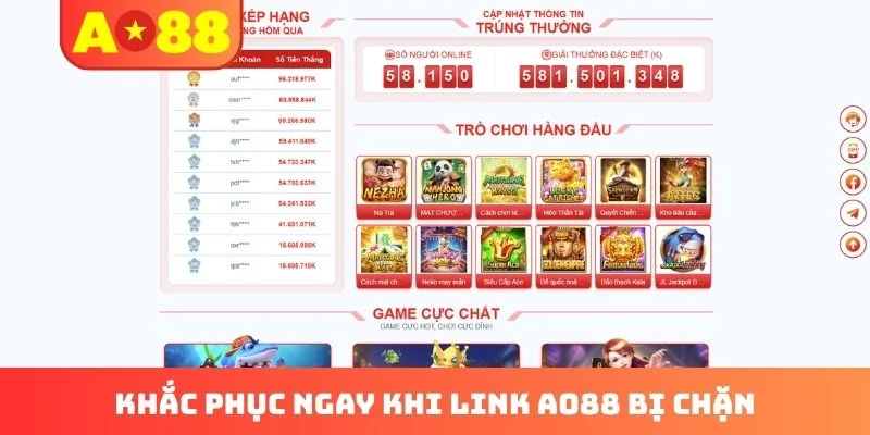 Khắc phục ngay khi link AO88 bị chặn